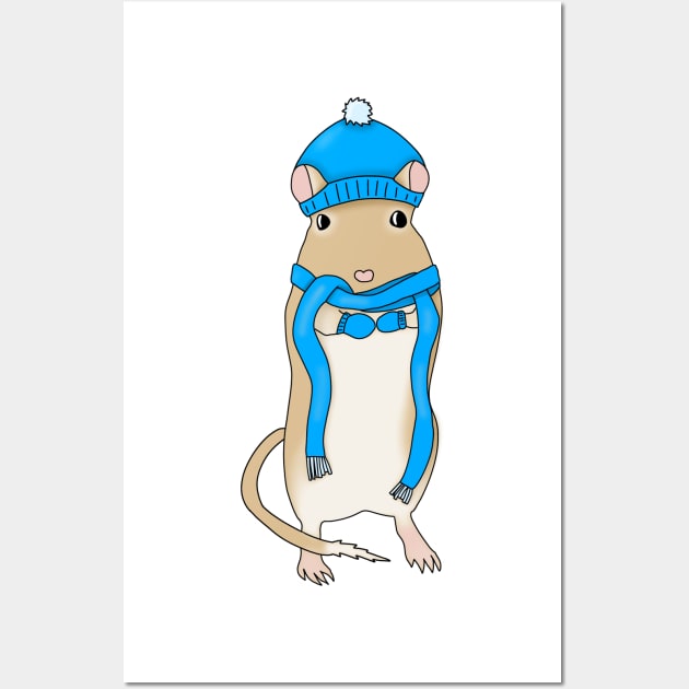 Golden Gerbil winter hat, scarf and mittens Wall Art by Becky-Marie